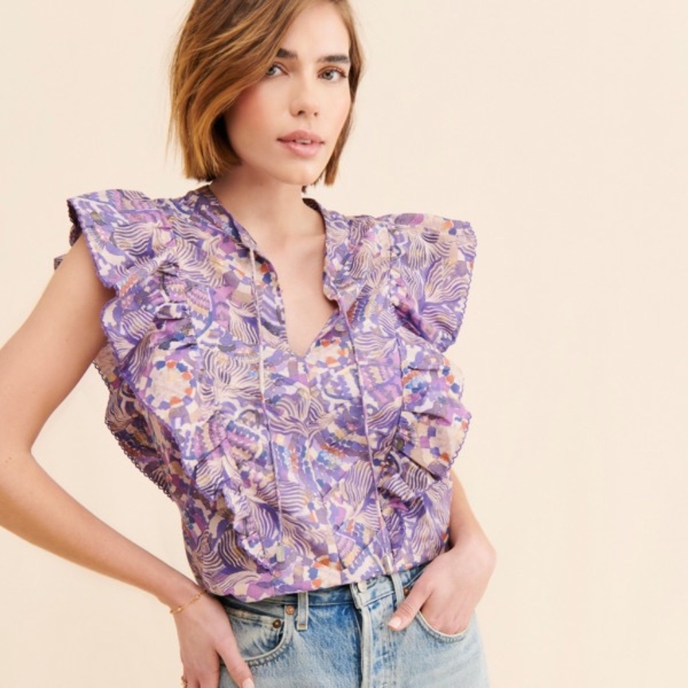 Chufy Dekker Ruffle V-neck Printed Blouse